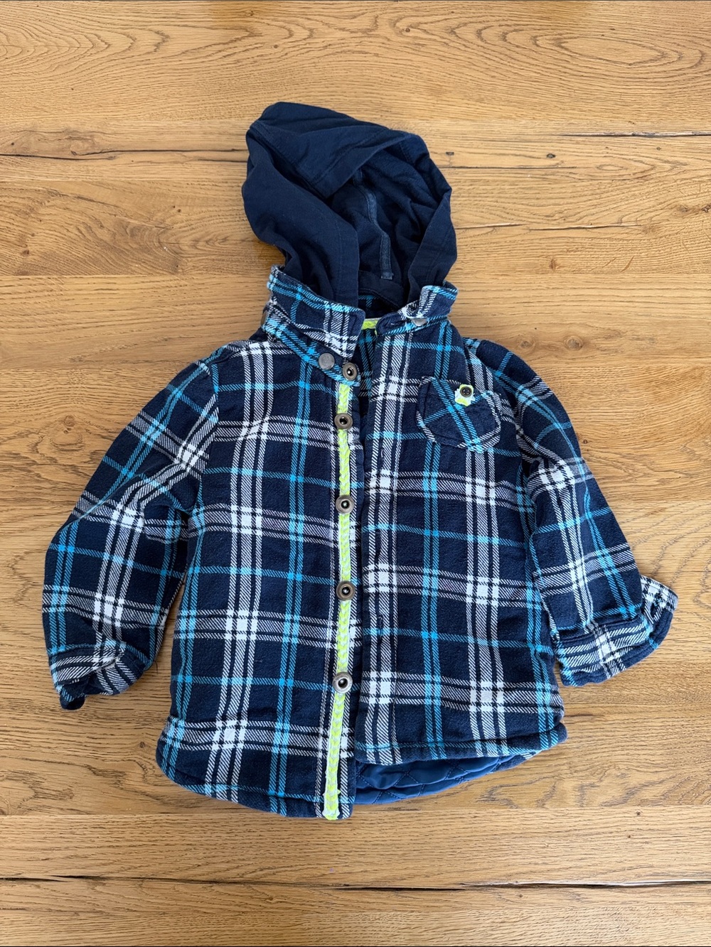 Toddler Blue Plaid Hooded Button-Down Shirt Jacket